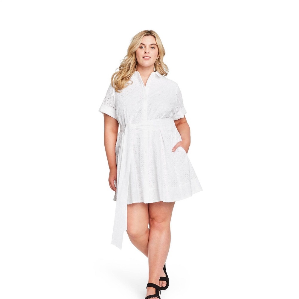 Plus size white A NEW DAY a line eyelet shirt dress